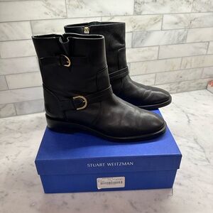 Stuart Weitzman Black Leather Hale Ankle Boots